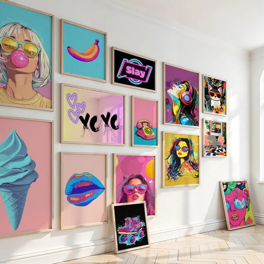 MEGA BUNDLE Gallery Wall Art, 14 Art Prints, Eclectic Bundle Set, Dopamine Wall Art, Maximalist Wall Art, Pink Preppy Poster Set,Trendy Art