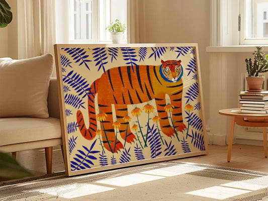 Lucky Tiger Art Print, Bright Home Decor, For Kitchen, Bedroom, Dining, Living Room, Office, House Warming, Birthday Gift, Animals, Flowers