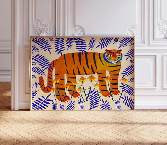Lucky Tiger Art Print, Bright Home Decor, For Kitchen, Bedroom, Dining, Living Room, Office, House Warming, Birthday Gift, Animals, Flowers